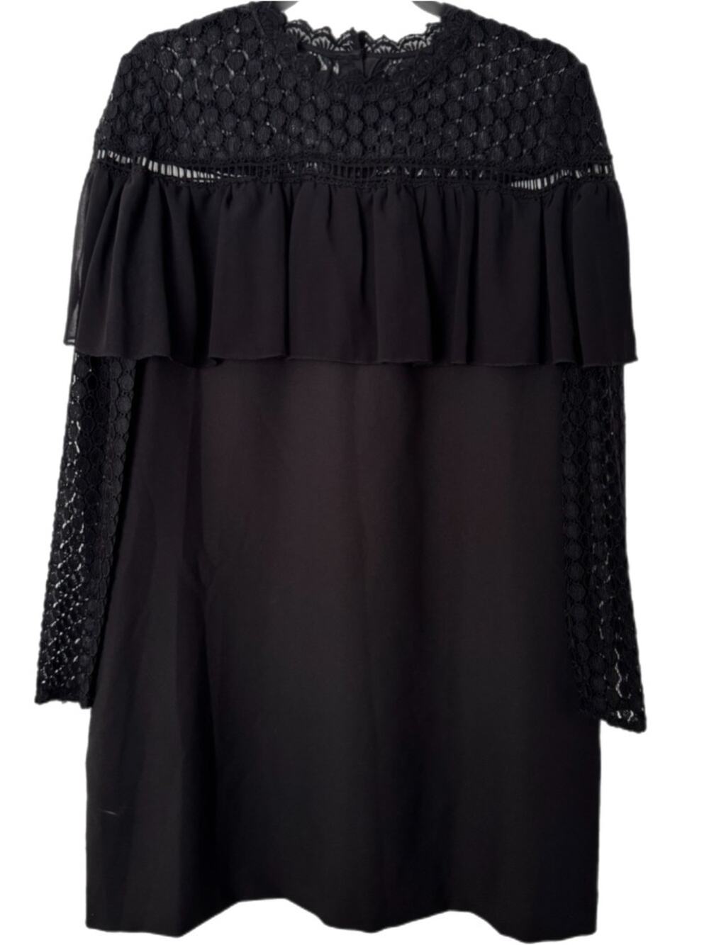 KENSIE Womens Black Ruffled Eyelet Lace Shift Dress Sz L